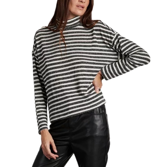 Sanctuary Sweaters - Sanctuary Nikolai Striped Black And White LS Turtle Neck Top, Size L
